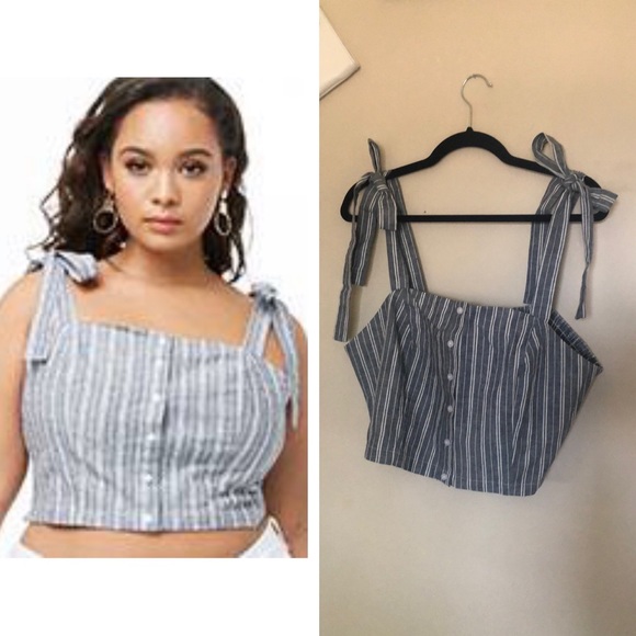 Forever 21 Tops - Forever 21 Plus Size Striped Linen-Blend Crop Top